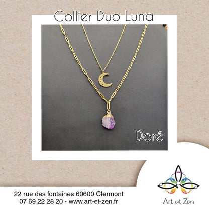 Collier Duo Luna Amethyste / Cristal de Roche / Quartz Rose