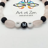 Bracelet Love Coloris Noir Quartz Rose / Pierre de Lave