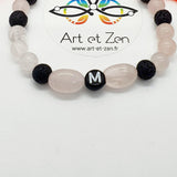 Bracelet Love Coloris Noir Quartz Rose / Pierre de Lave