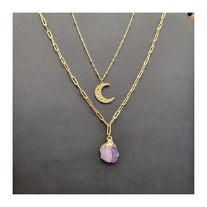 Collier Duo Luna Amethyste / Cristal de Roche / Quartz Rose